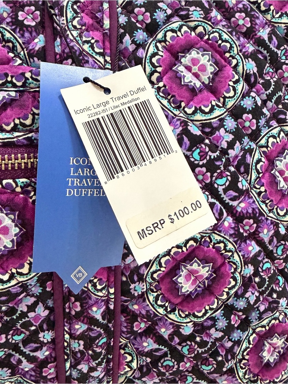 Vera Bradley Duffel Iconic Large Travel Duffel Carry On Purple Lilac Medallion - Picture 5 of 11